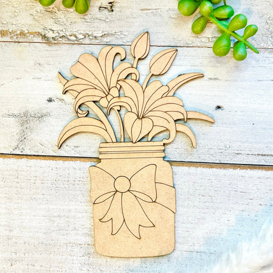 Small 3"-10" | Wood Flowers in Mason Jar | Flower Vase | Craft Wood Shapes | Spring Decor | DIY Crafts | Paint by Lines