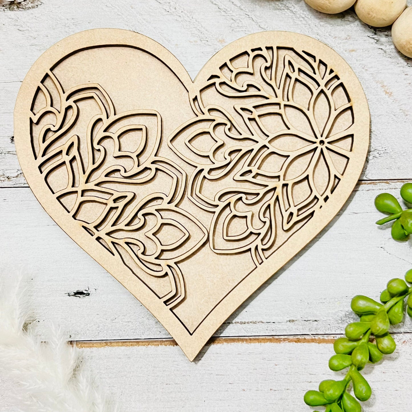 Small Mandala Heart | Valentine Heart | Heart with Mandala Flowers | Valentine Crafts | Wood Heart Cutout | 1 layer or 2 Layer