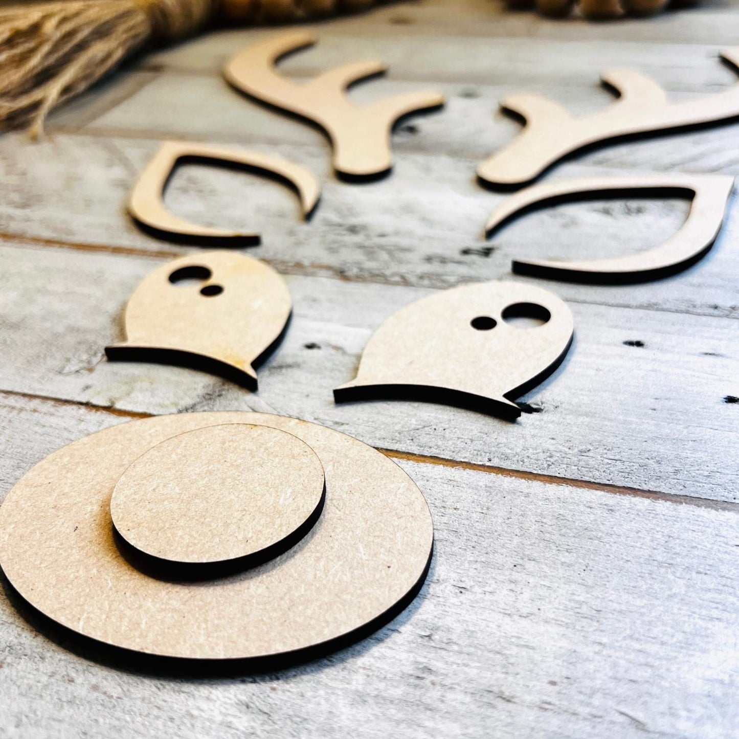 Sets of 2 or 5, Wood Reindeer Face with Ears, Christmas Deer Decorations, Wooden Antlers