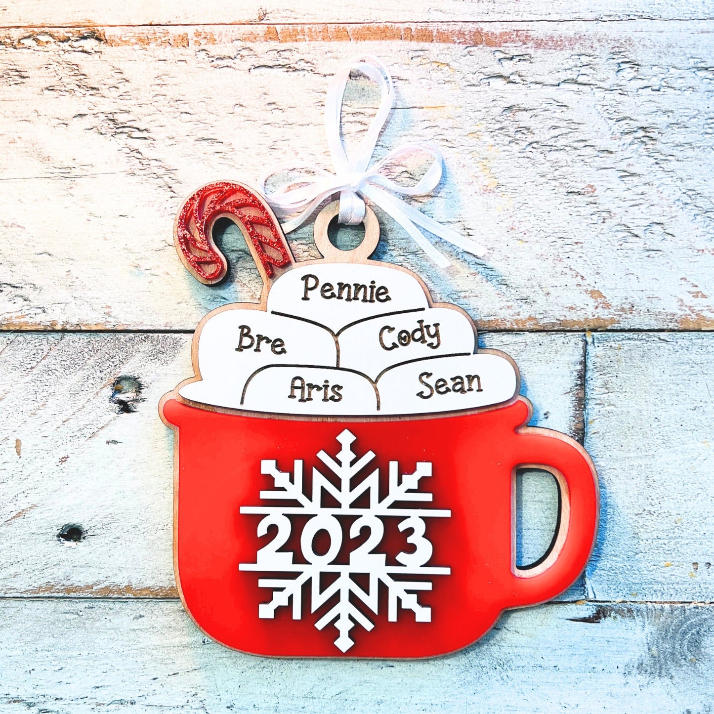 Christmas Hot Cocoa Ornament | Personalized Family Name Ornament | Custom Christmas Tree Ornament | Handmade Tree Ornaments | Christmas Gift