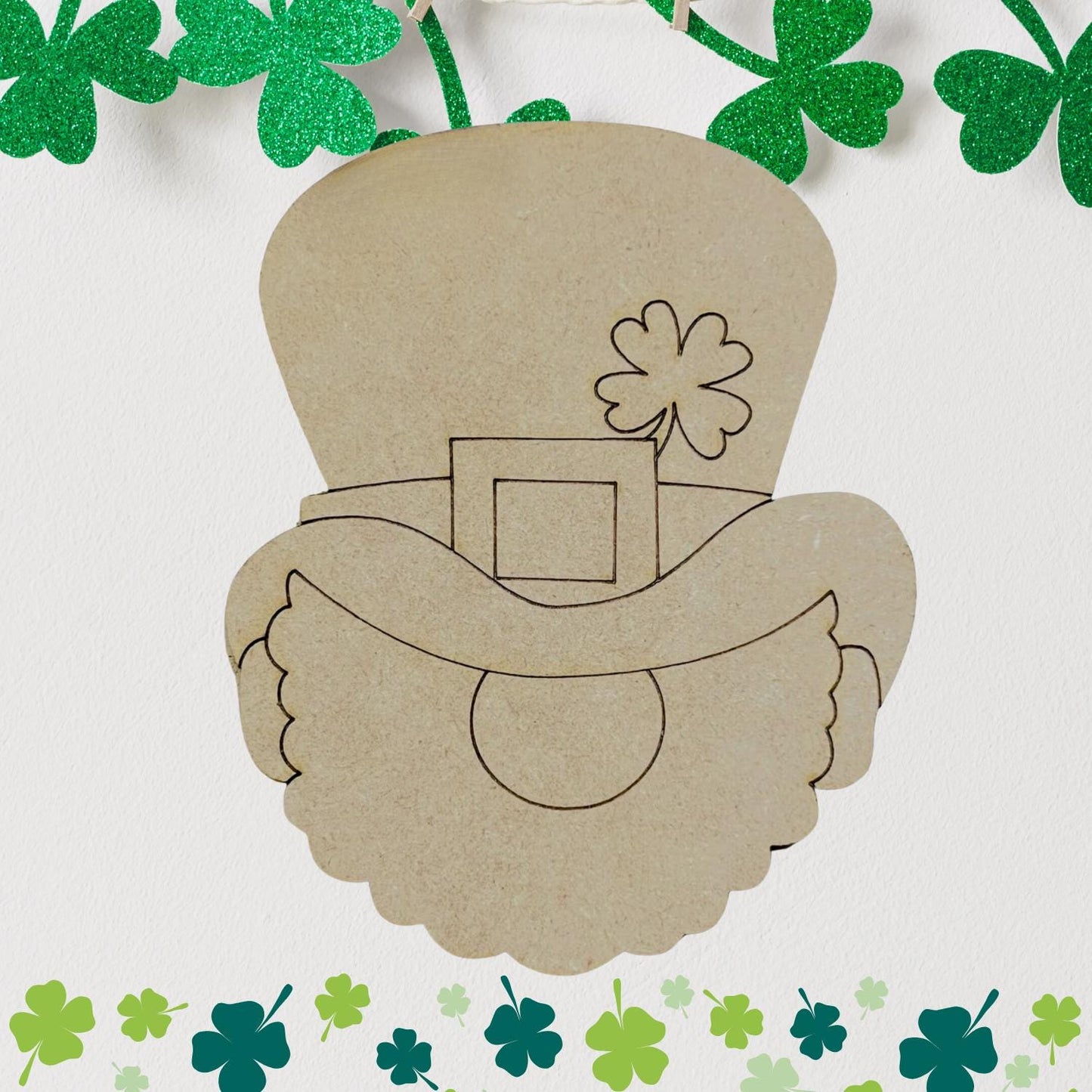 Small 2"-10" | Leprechaun Head | St Patrick's Day Decor | Craft Wood Shapes | Spring Decor | DIY Crafts | Paint by Lines