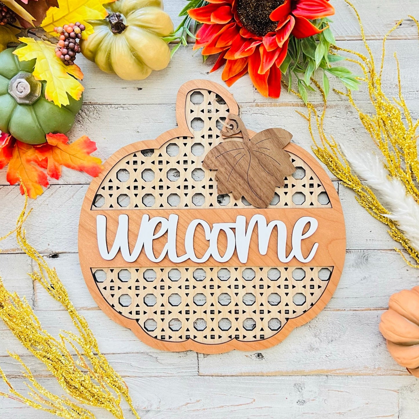Fall Pumpkin Decor | Handmade Wooden Rattan Pumpkin | Holiday Decor | Fall Accents | Happy Fall | Welcome Sign by Krafty Supply