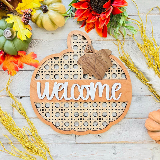 Fall Pumpkin Decor | Handmade Wooden Rattan Pumpkin | Holiday Decor | Fall Accents | Happy Fall | Welcome Sign by Krafty Supply