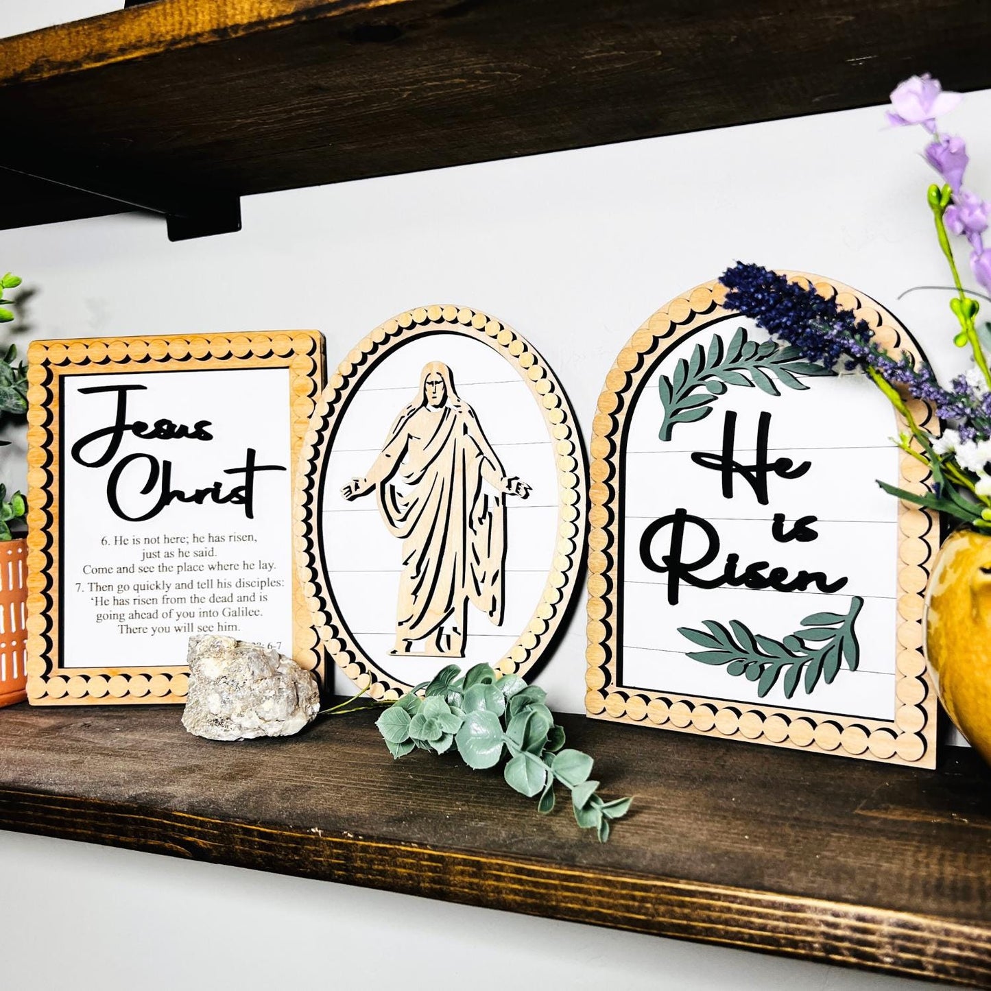 Christ Sign Set | Laser Cut Birch Set | Resurrection Decor | Spiritual Gifts | Gifts for Her | Church Wall Decor | All 3 Signs Included