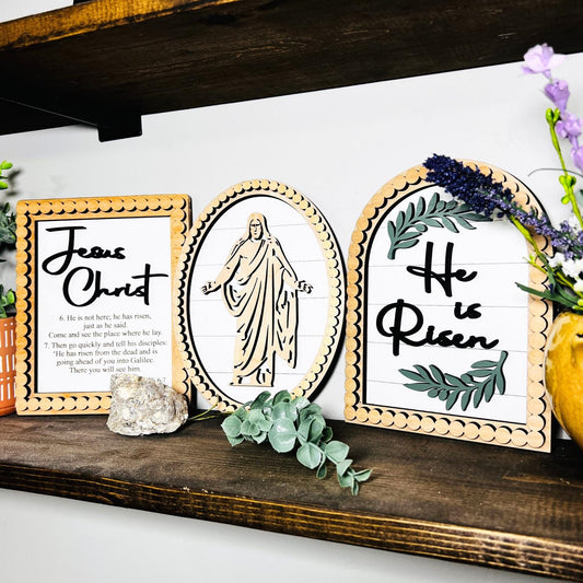 Christ Sign Set | Laser Cut Birch Set | Resurrection Decor | Spiritual Gifts | Gifts for Her | Church Wall Decor | All 3 Signs Included