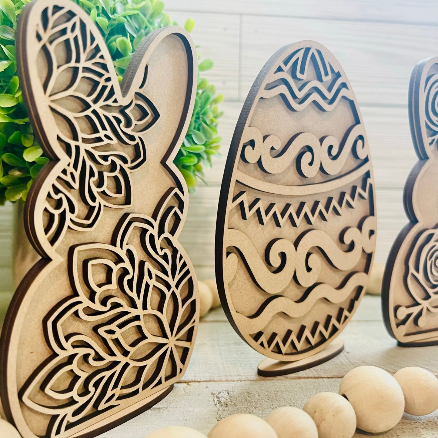 Set of 3 Easter Decor with Stands | Easter Bunnies and Easter Egg