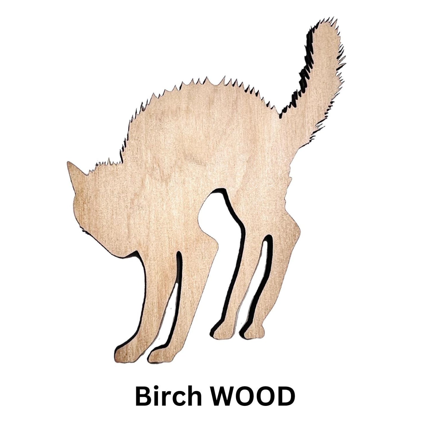 Large Halloween Scaredy Cat | Spooky Black Cat Wood Craft Cutout | Halloween Wood Shapes