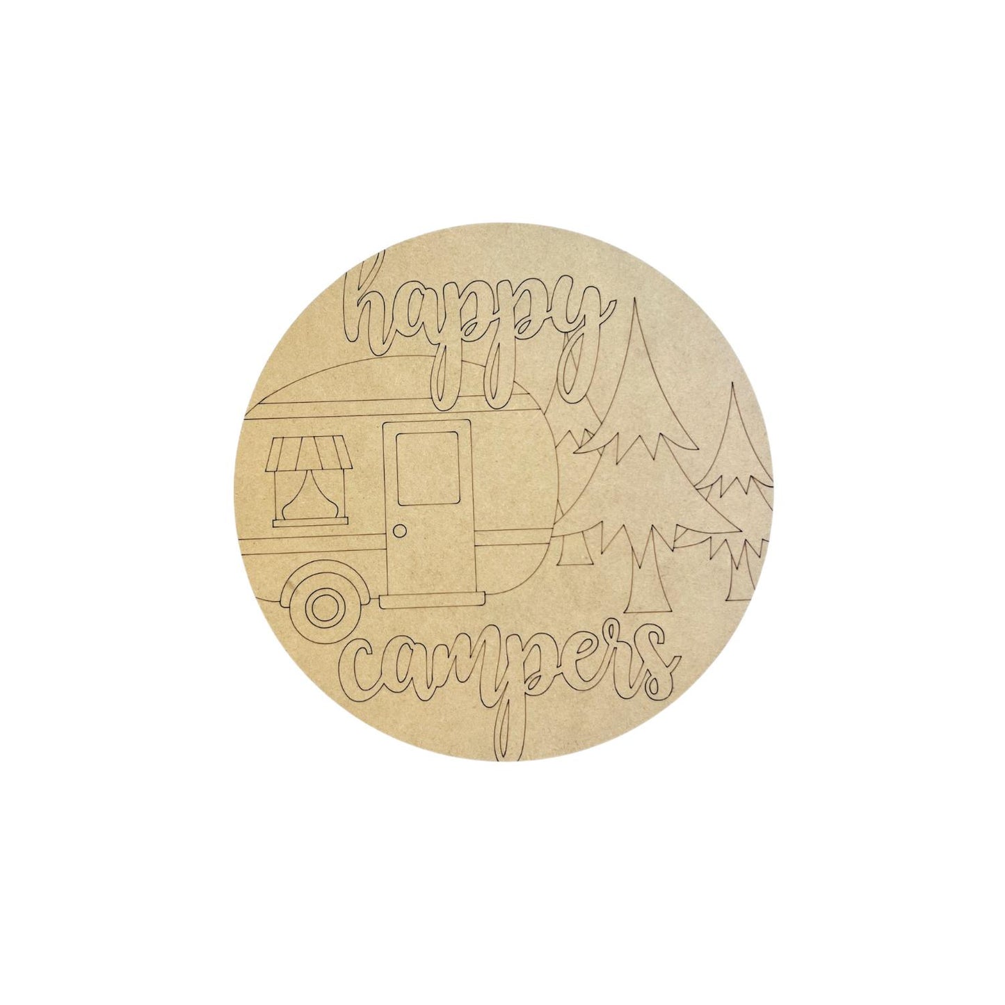 Small 4"-10" Happy Camper Wood Round Cutout | Camping Sign | Camping Crafts | Paint Party Signs