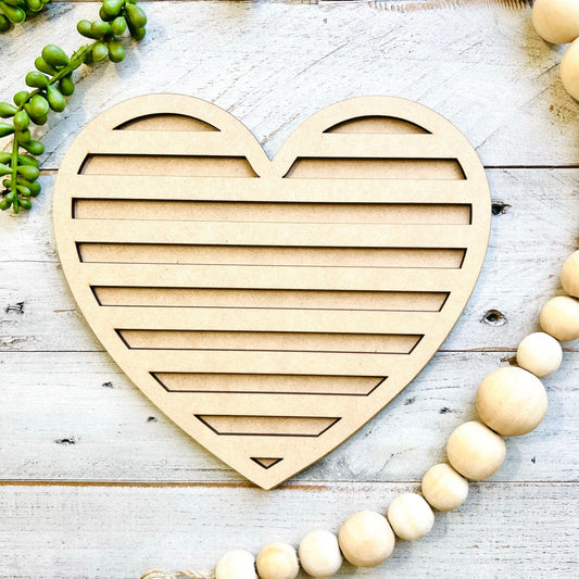 Large 12"-22" | Striped Heart | Valentine Heart | Heart with Stripes | Valentine Crafts | Wood Heart Cutout | 1 layer or 2 Layer