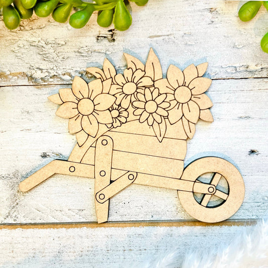 Large Wheel Barrel with Flowers | Craft Wood Shapes | Spring Decor | DIY Crafts | Paint by Lines
