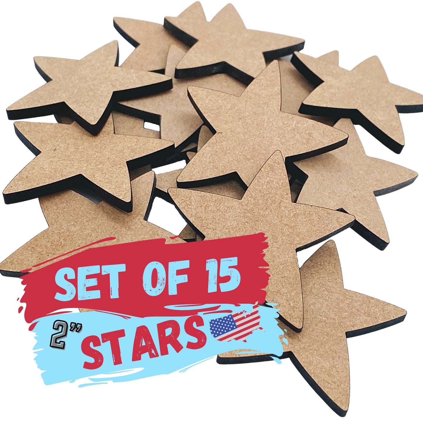Set of 15, Stars, Unfinished Wooden Stars, USA Stars, Acrylic Fun Stars, DIY, Craft Project, School Projects, Kids Painting, Birthday