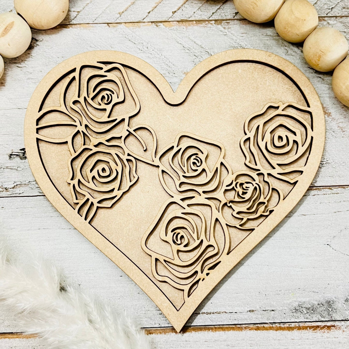 Small Floral Heart | Valentine Heart | Heart with Roses | Valentine Crafts | Wood Heart Cutout | 1 layer or 2 Layer