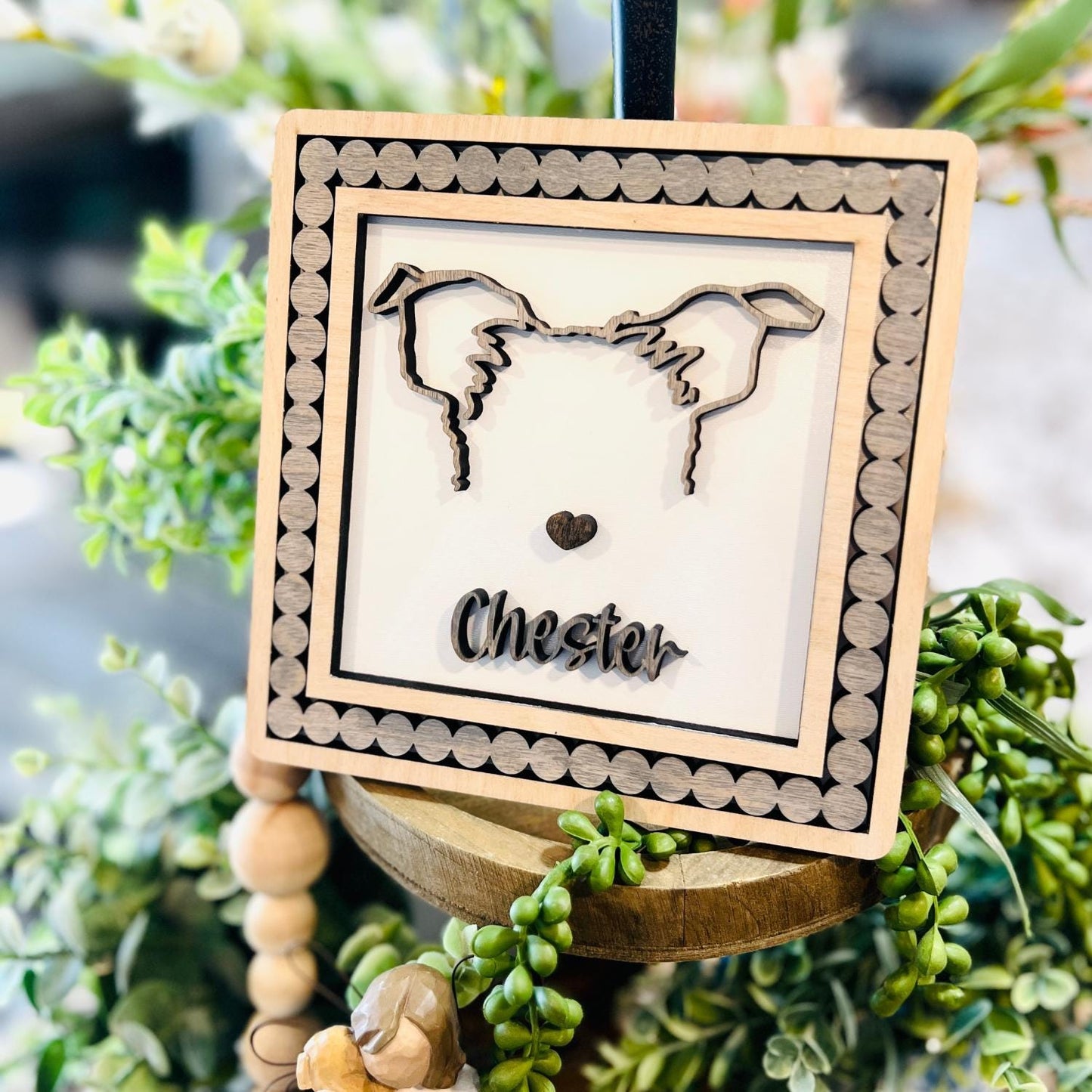 Custom Drawn Pet Ear Sign With Beaded Frame