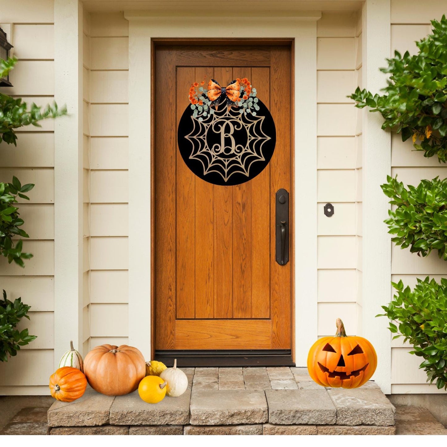 Small Spider Web with Monogram | Personalized Halloween Decor | DIY Halloween door sign