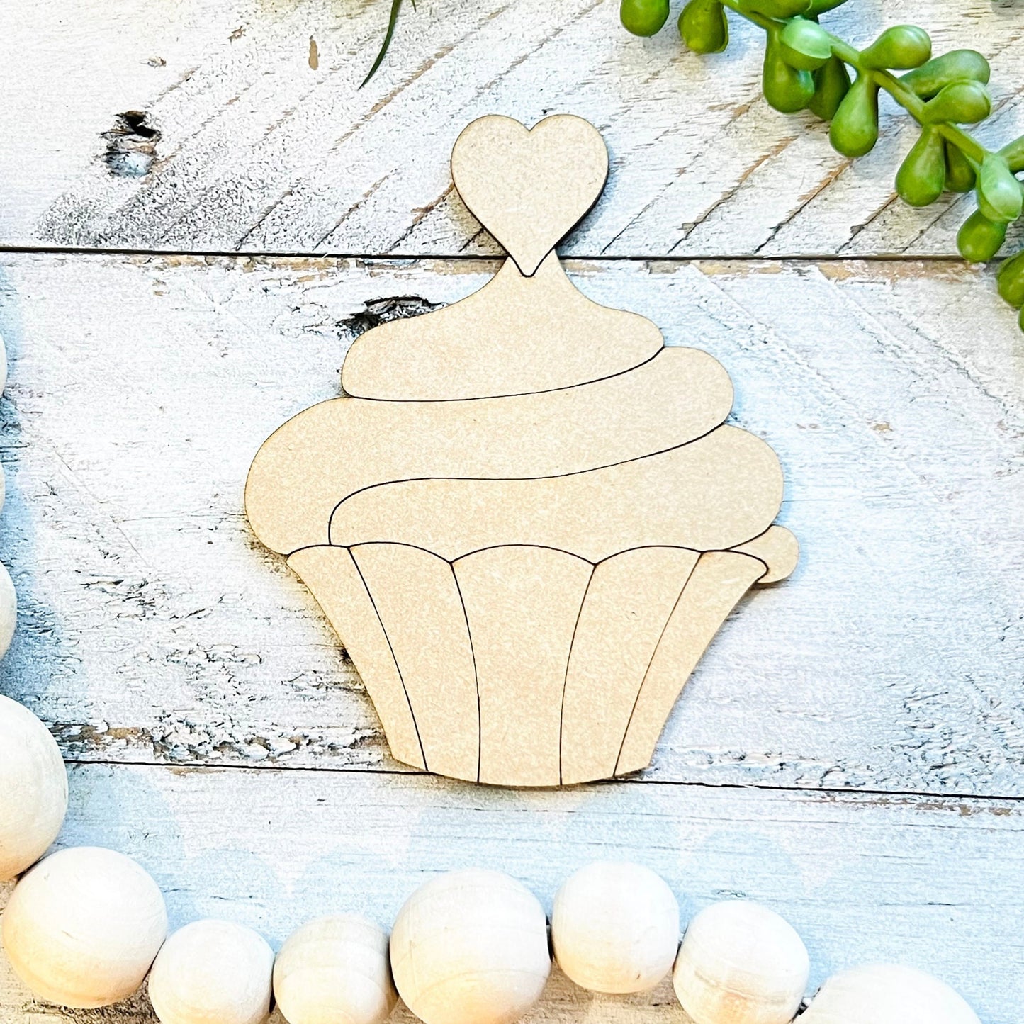 Small Wood Cupcake Cutout | Valentine Cupcake | Heart Cupcake | Paint by Line Crafts