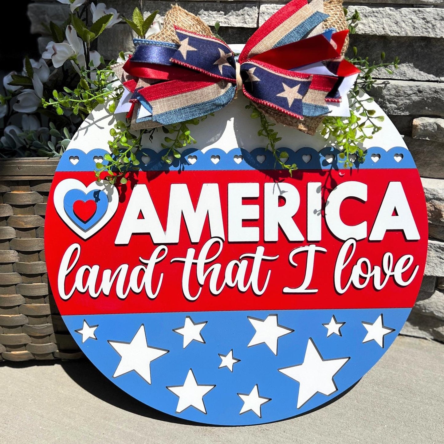 4th of July Door Hanger | America Land that I Love Patriotic Door Sign