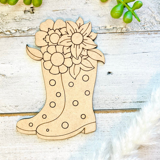 Large 12"-22" Wood Rain Boots with Flowers | Craft Wood Shapes | Spring Decor | DIY Crafts | Paint by Lines