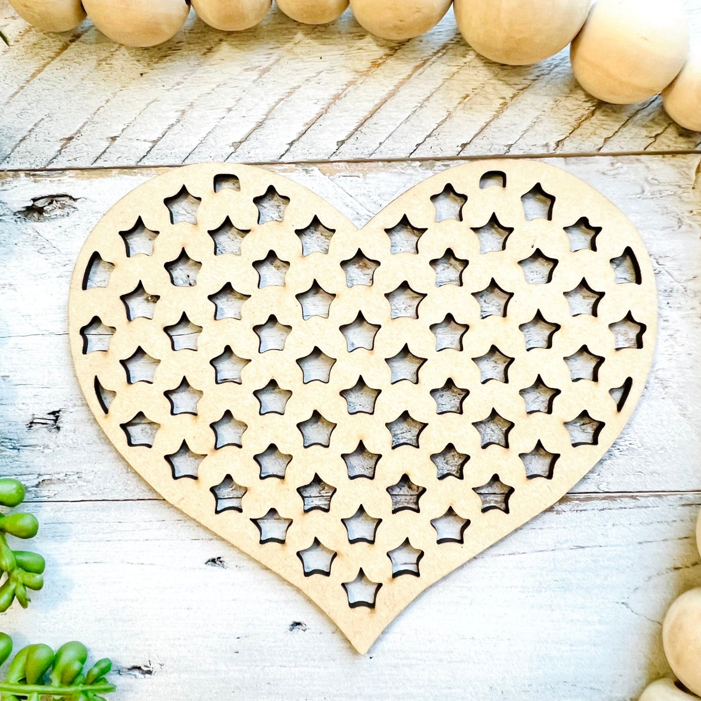 Large Heart with Stars | Valentine Heart | Star Heart | Valentine Crafts | Wood Heart Cutout | 1 layer or 2 Layer