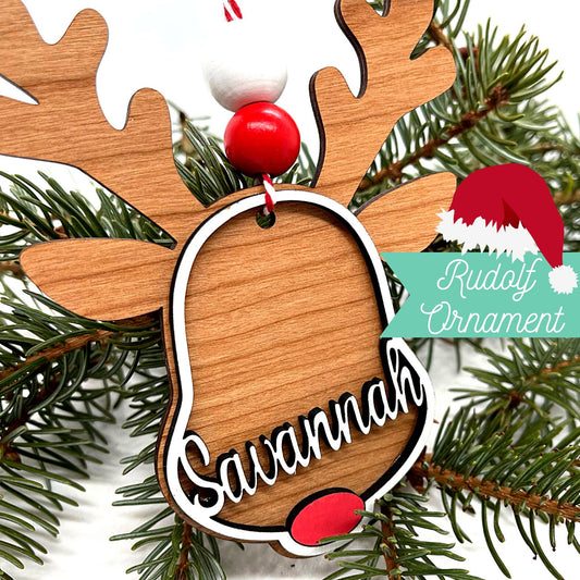 Personalized Rudolf Ornament | Christmas Ornament | Custom Name | Wood Christmas Decor | Christmas Handmade Ornaments| Holiday Decor