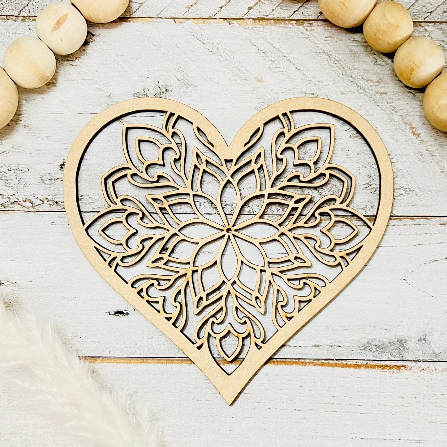 Small Mandala Heart | Valentine Heart | Heart with Flowers | Valentine Crafts | Wood Heart Cutout | 1 layer or 2 Layer
