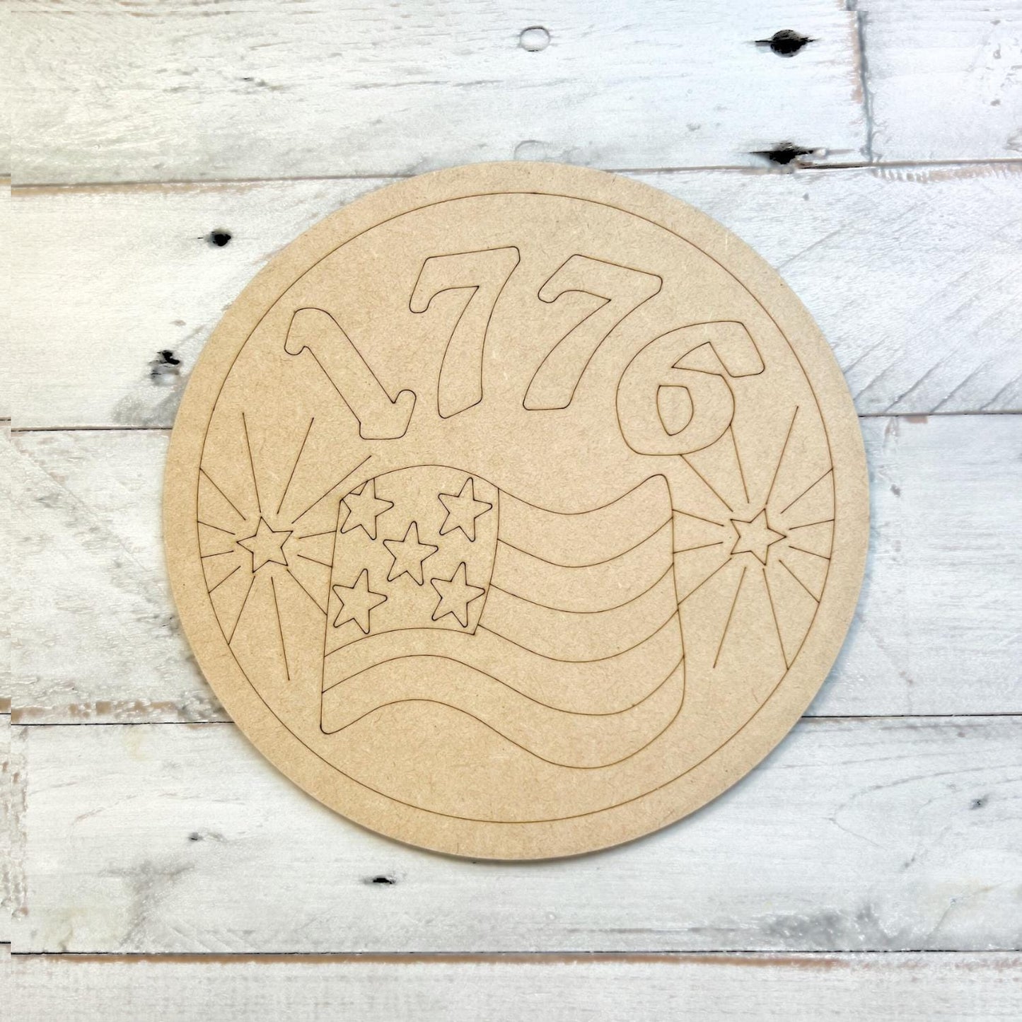 Large 12" + Patriotic 1776 Firework Wood Round Cutout | Fourth of July Decor | 4th of July Wood Cutout | 4th of July Crafts