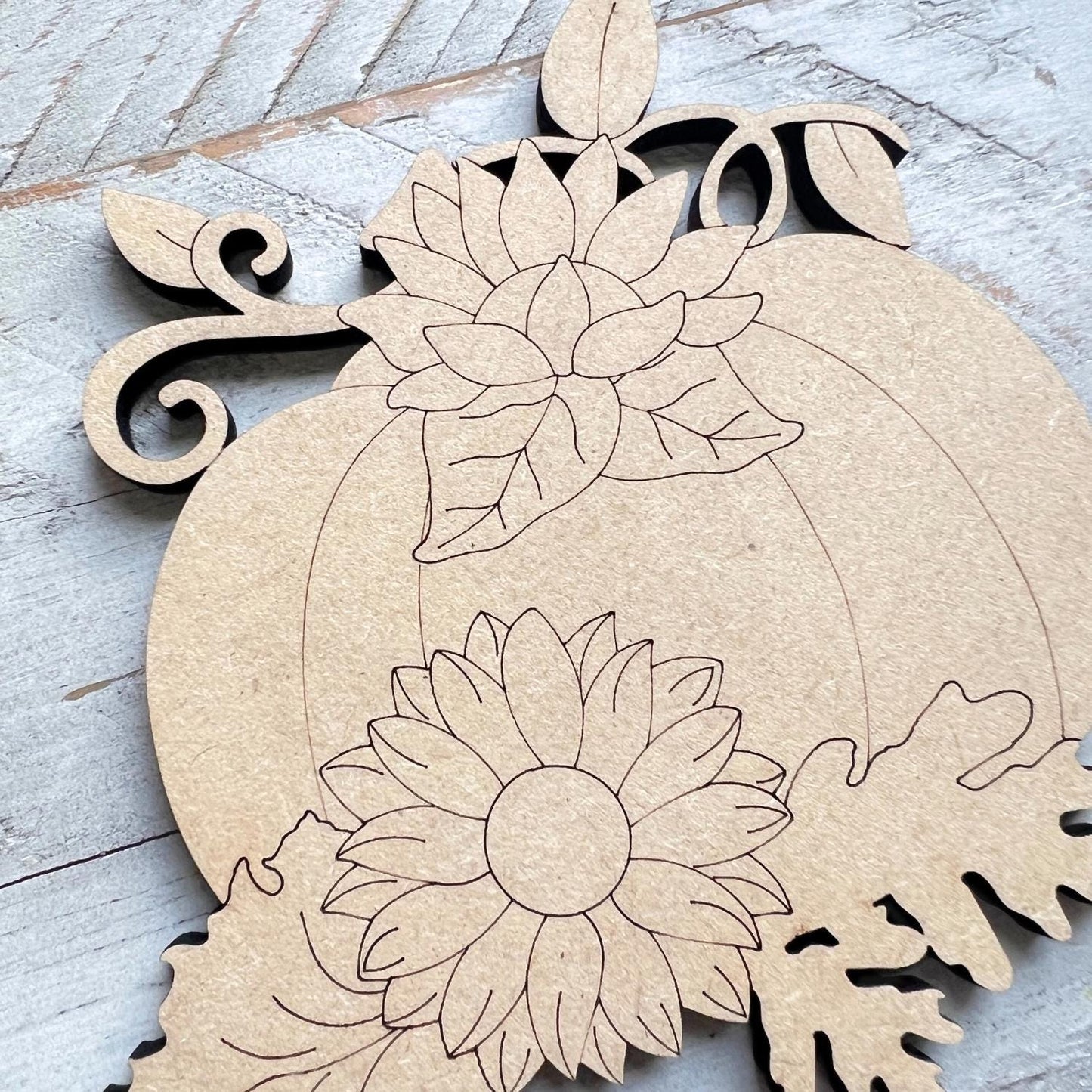 Pumpkin with Sunflowers Fall Wood Craft- Paint by line
