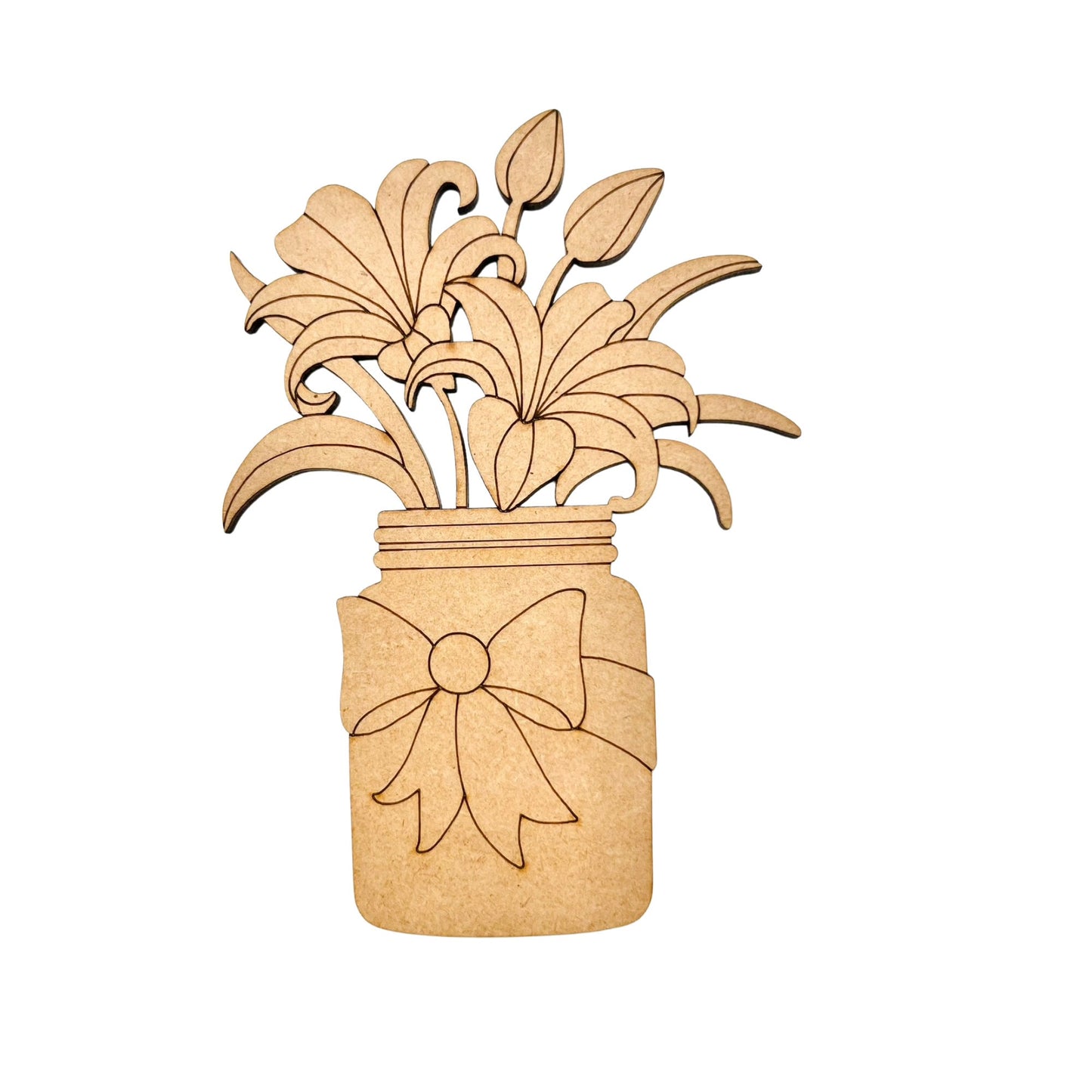 Large 12"-22" | Wood Flowers in Mason Jar | Flower Vase | Craft Wood Shapes | Spring Decor | DIY Crafts | Paint by Lines