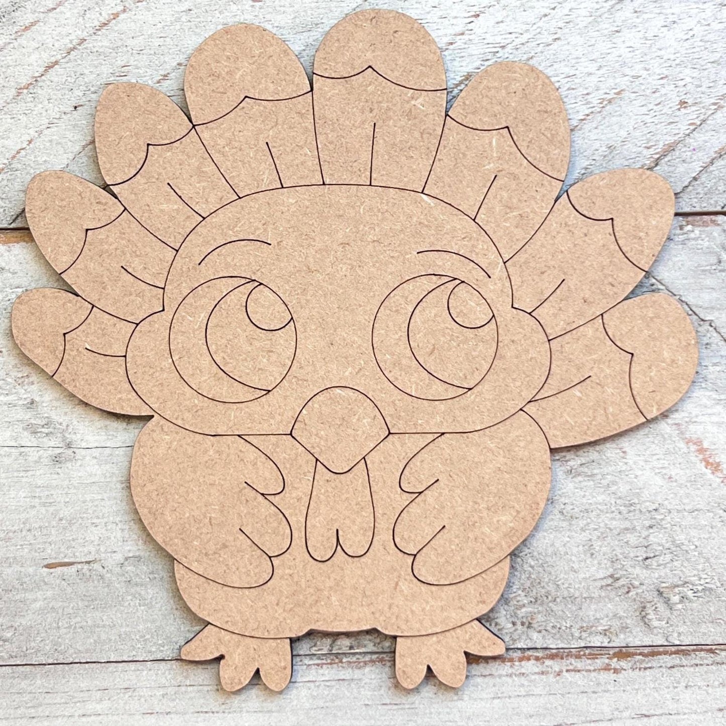 Wood Turkey Cutout |  Cute Baby Turkey - Paint by Line
