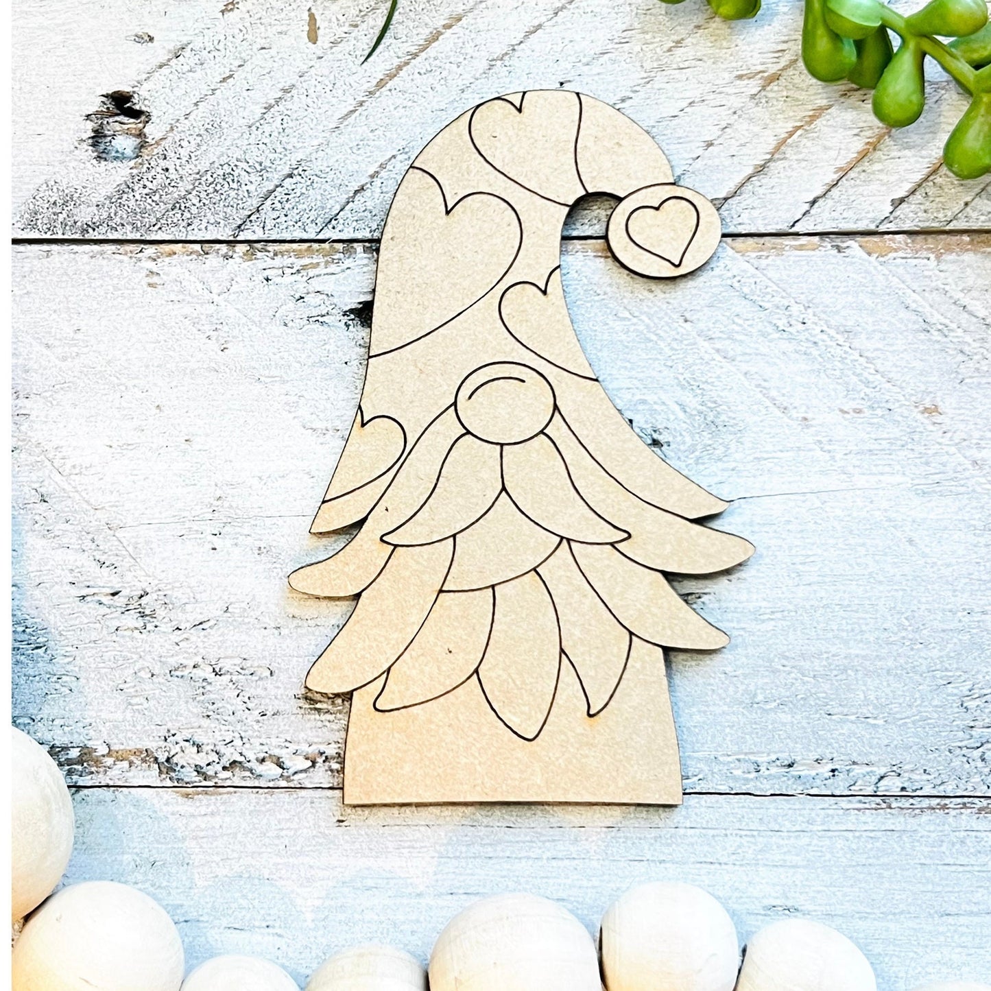 Small Wood Gnome Cutout | Valentine Gnome | Heart Gnome | Paint by Line Crafts