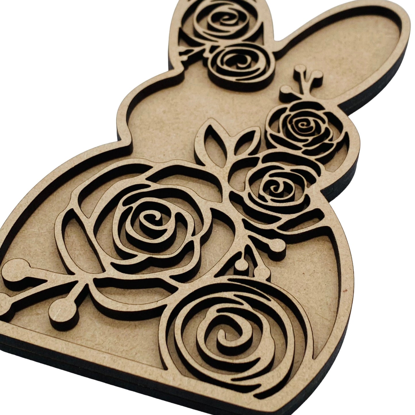 Floral Bunny | 2 Layer Easter Bunny Decor | Layered Wood Art | Floral Rabbit | Easter Bunny with Flowers | Easter Decor | Easter Flowers