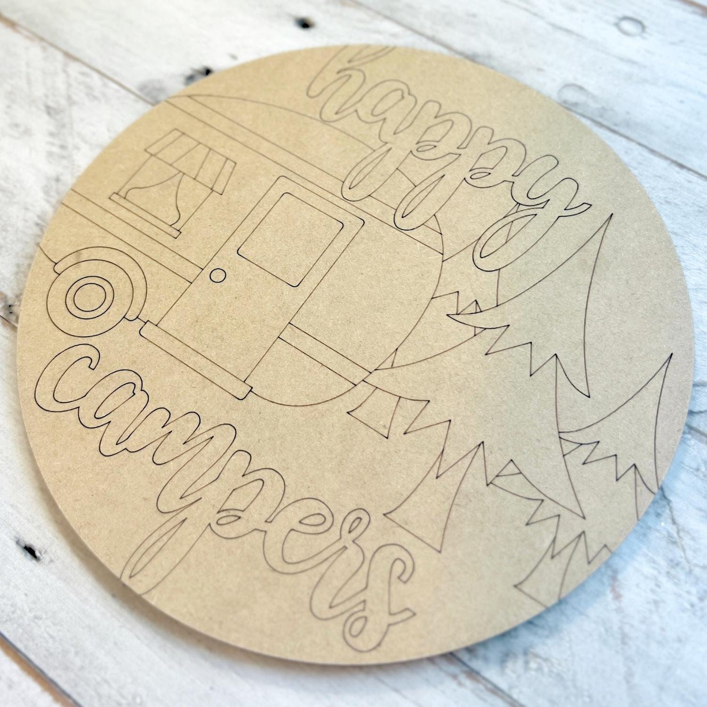 Large 12" + | Happy Camper Wood Round Cutout | Camping Sign | Camping Crafts | Paint Party Signs