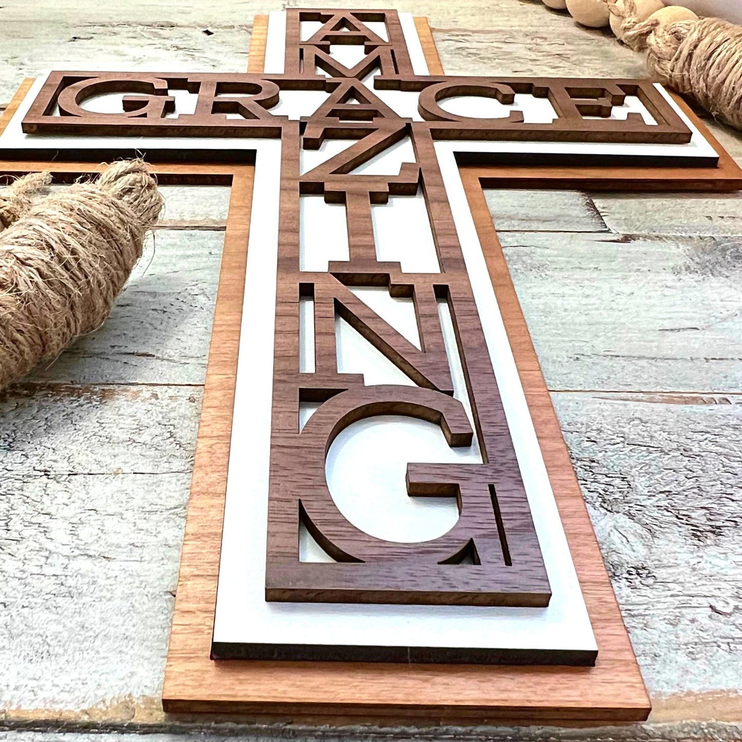 Amazing Grace Wall Cross | 3 Layer Cross Decor | Inspirational Cross