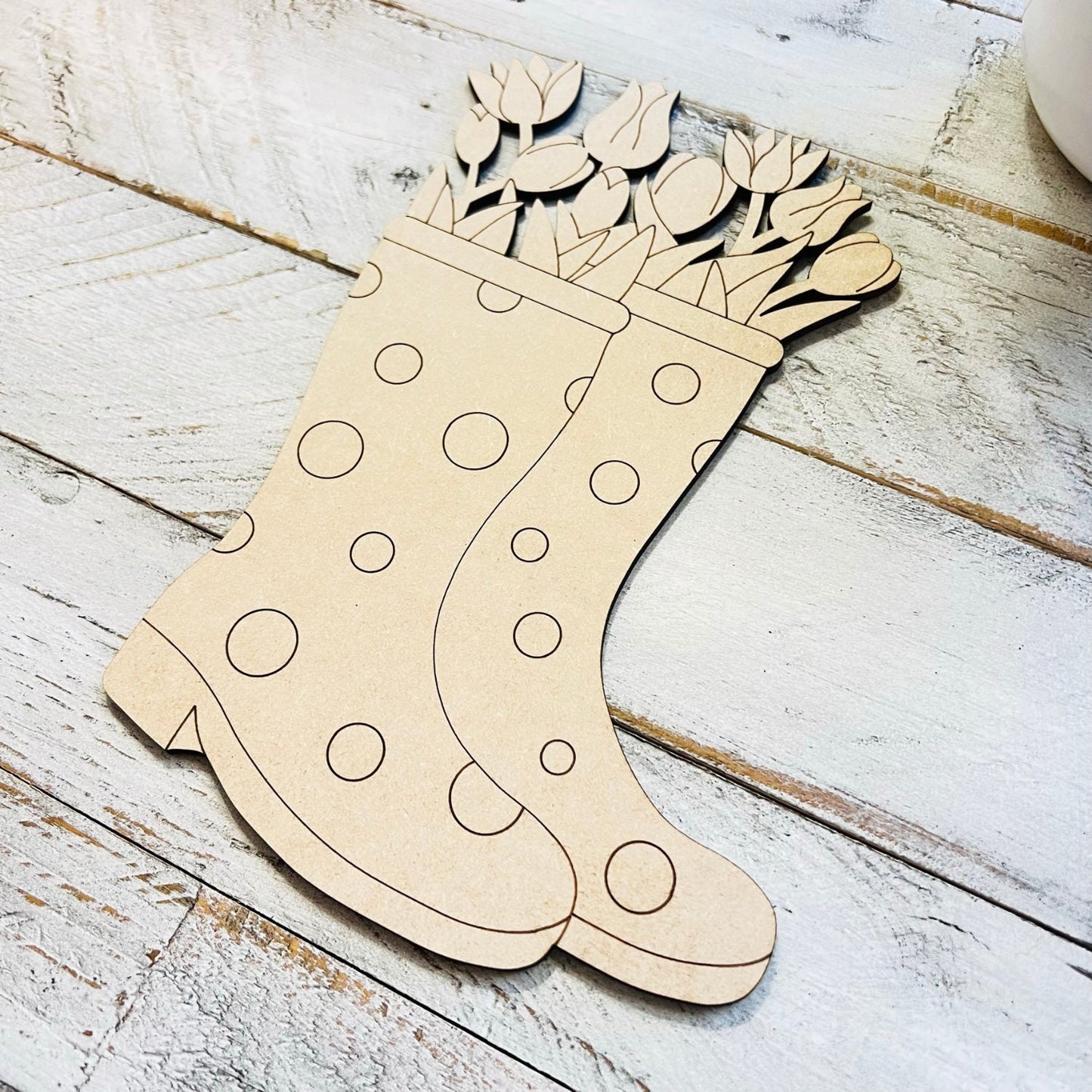 Small 3"-10" Tulip Rain Boots | Craft Wood Shapes | Spring Decor | DIY Crafts | Paint Lines
