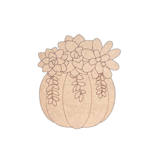 Pumpkin with Floral/ Succulent Arrangement Fall Wood Craft- Paint by line