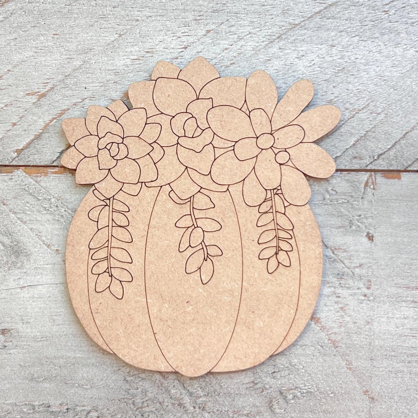 Pumpkin with Floral/ Succulent Arrangement Fall Wood Craft- Paint by line