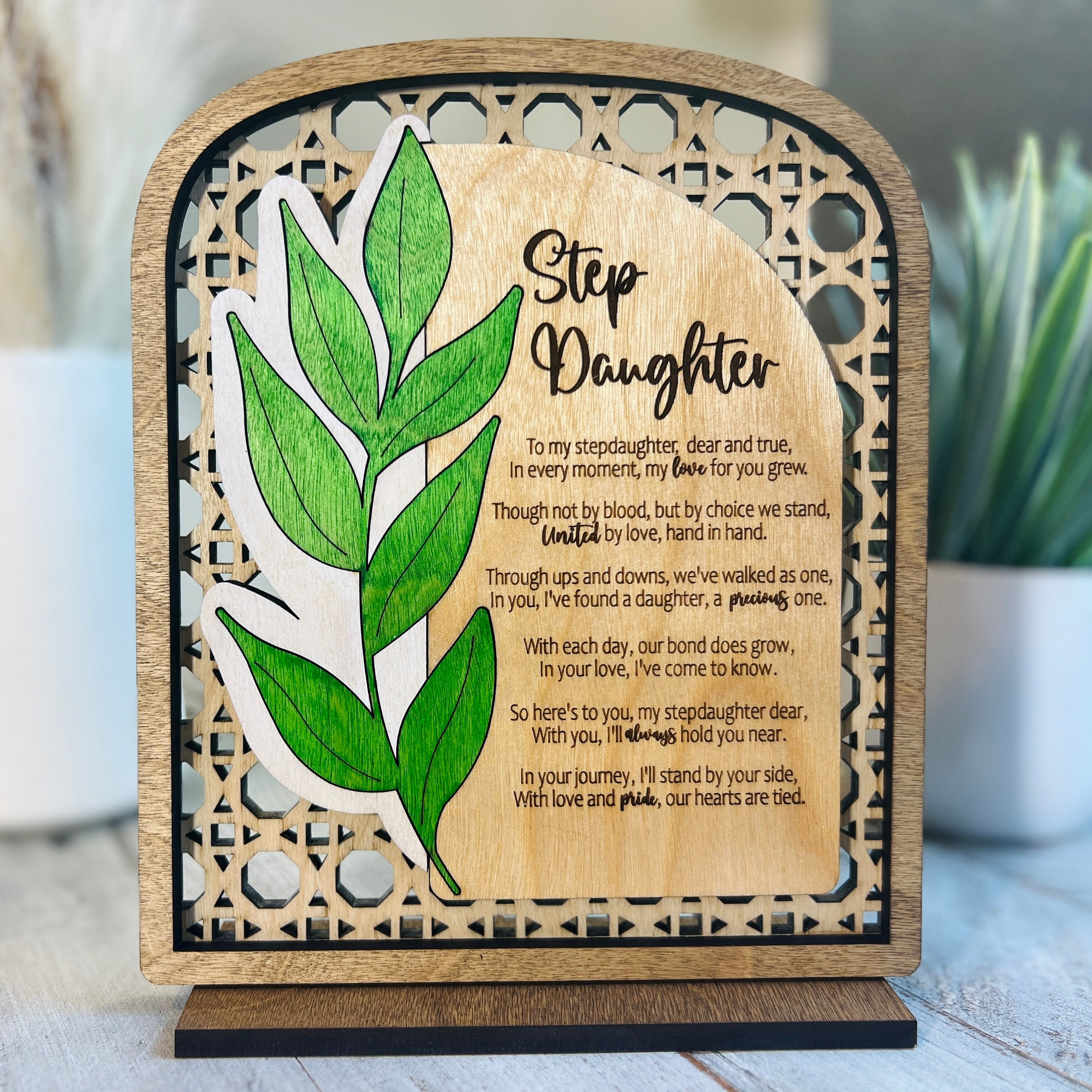 Poem Plaque Gifts for Her, Rattan Design with Hand-painted Leaf, A Poem For Every Woman in your Life