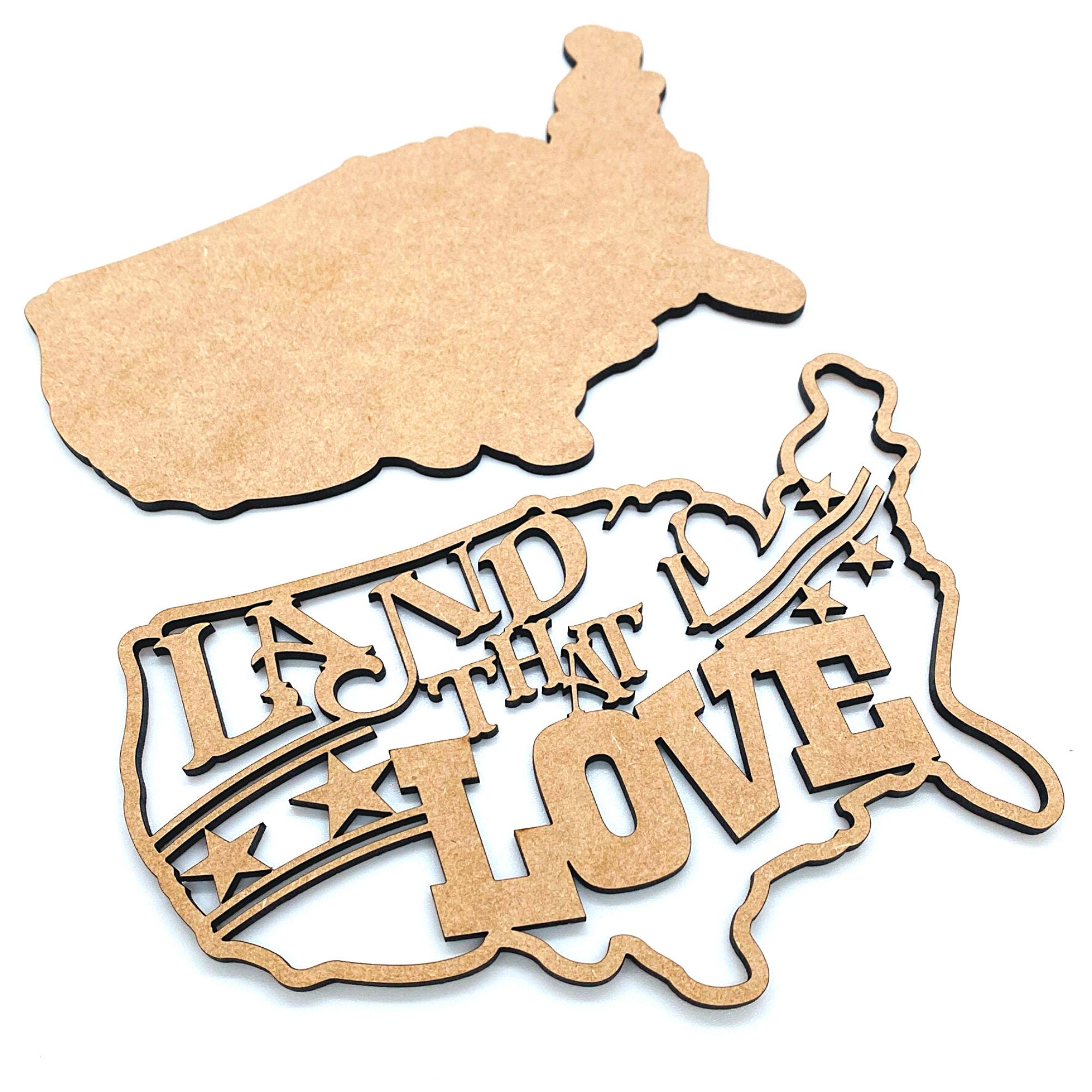 USA Shape SVG File Download - Laser Cut Files - 2 Layer Wood Art Piece for Glowforge, Mira, Thunder, Trotec, or Epilog - Downloadable