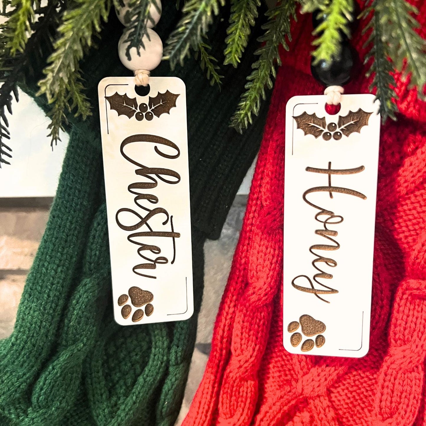 Christmas Stocking Name Tags, White Christmas Stocking Tags, Christmas Name Tags, Pet Stocking Name Tag