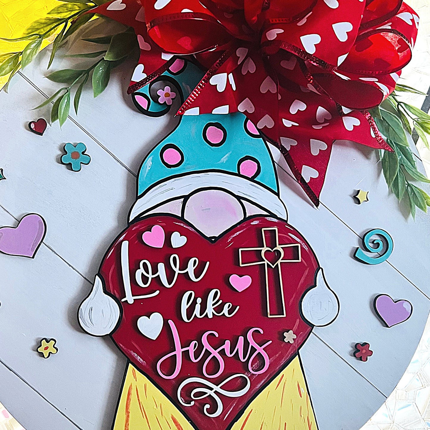 Valentine Gnome Kit Door Hanger | Gnome Kit Round Sign | Valentine Paint Party | Christian Valentine Decor | Love like Jesus