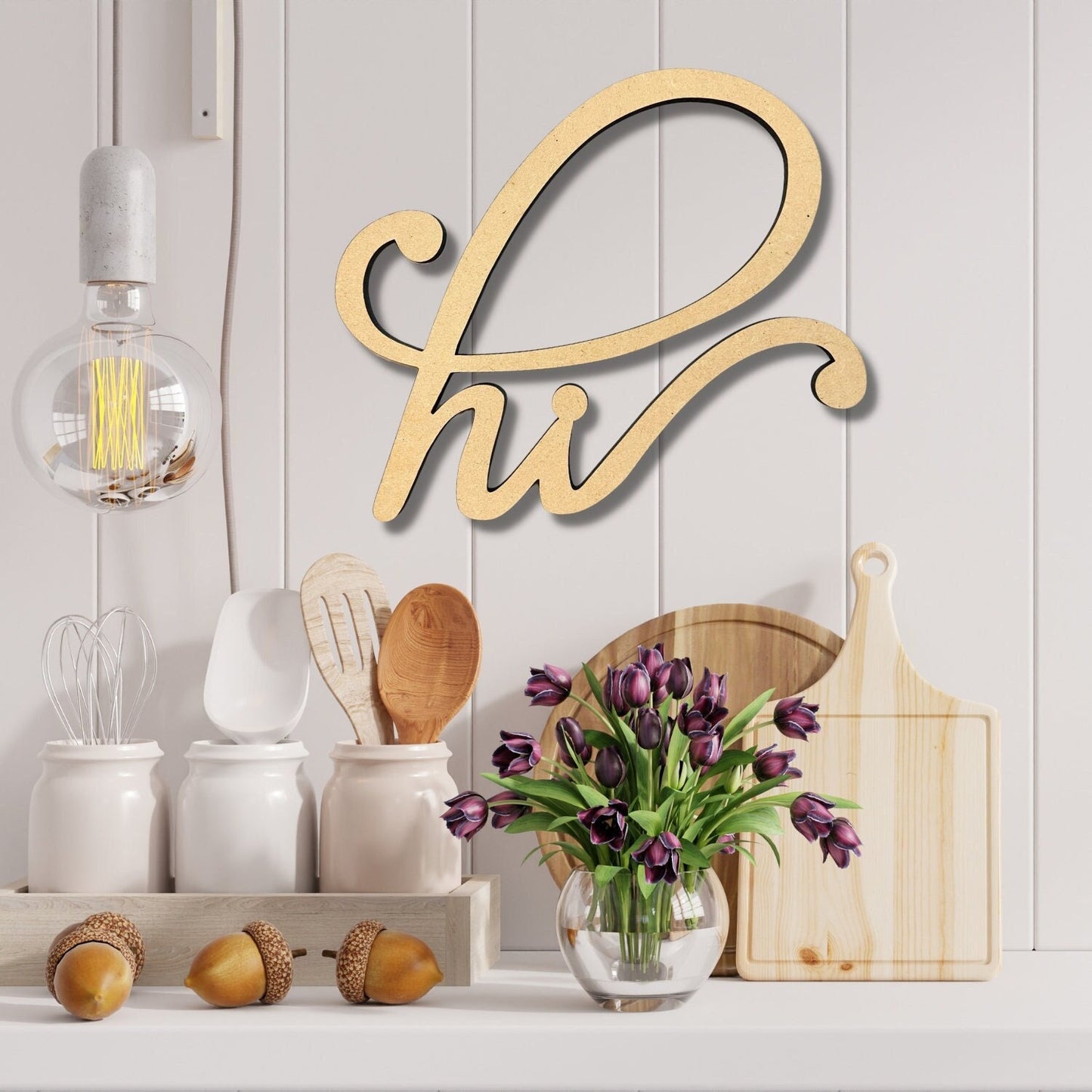 SMALL Connected Letters | Hello Hi | Wooden Cutout Word | Script Word