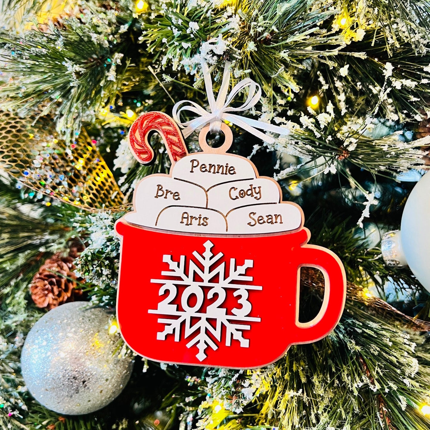 Christmas Hot Cocoa Ornament | Personalized Family Name Ornament | Custom Christmas Tree Ornament | Handmade Tree Ornaments | Christmas Gift