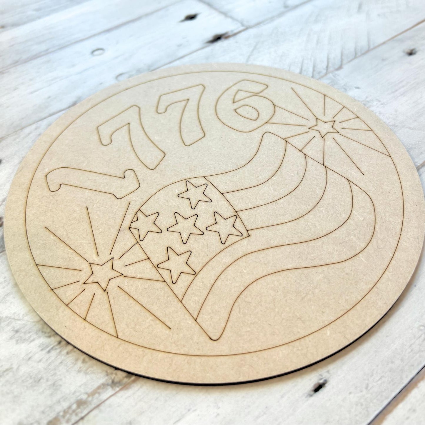 Large 12" + Patriotic 1776 Firework Wood Round Cutout | Fourth of July Decor | 4th of July Wood Cutout | 4th of July Crafts