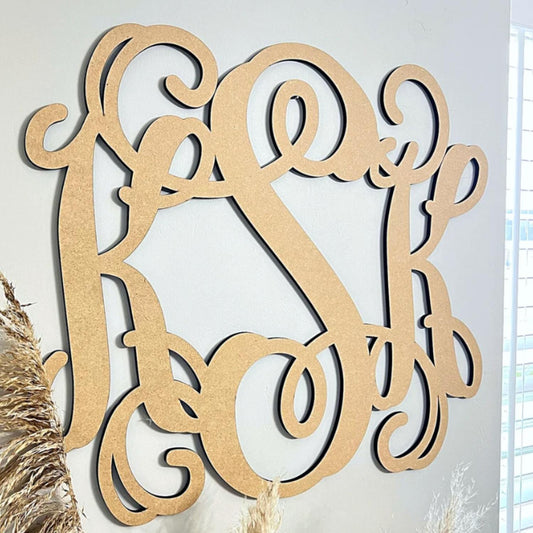 Painted and Stained Wedding Monogram, Nursery Crib Sign, Baby Shower Gift, Wedding Decor, Bedroom Wall Monogram, 3 Letter Vine Monogram Sign