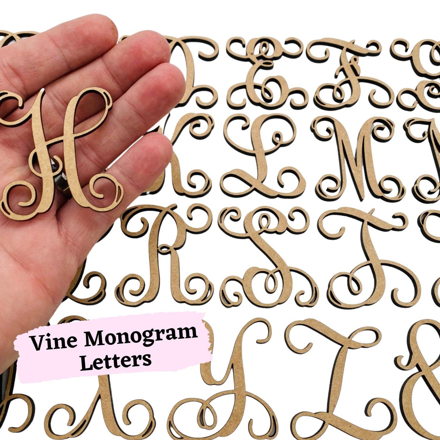 Large Vine Monogram Letters | Wooden Letters | Laser Cut Letters | Script Font | Car Charm Letters | Bogg Bag Decor | Art & Crafts Letters