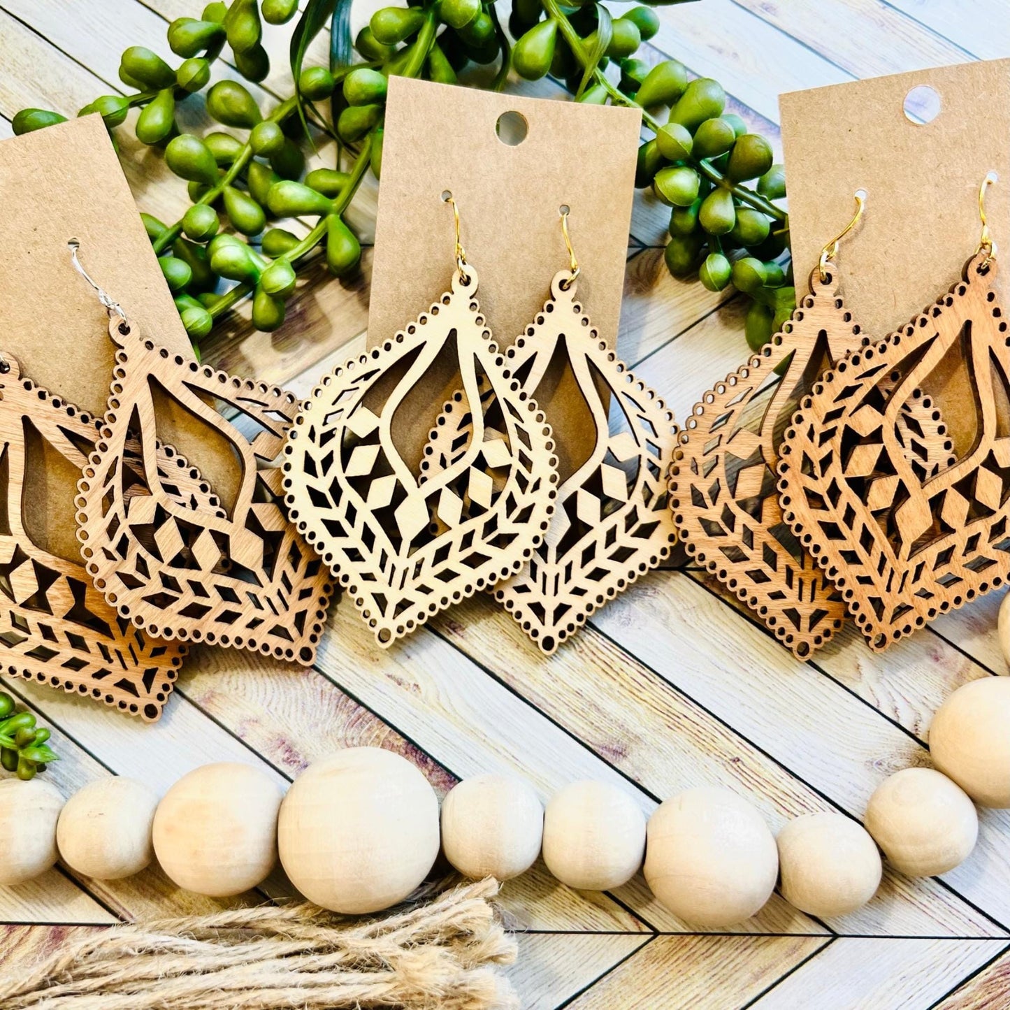 Lace Tear Drop Wood and Acrylic Earrings| Available in 53 Colors! | Stainless Steel | Gold Plated | Silver Plated