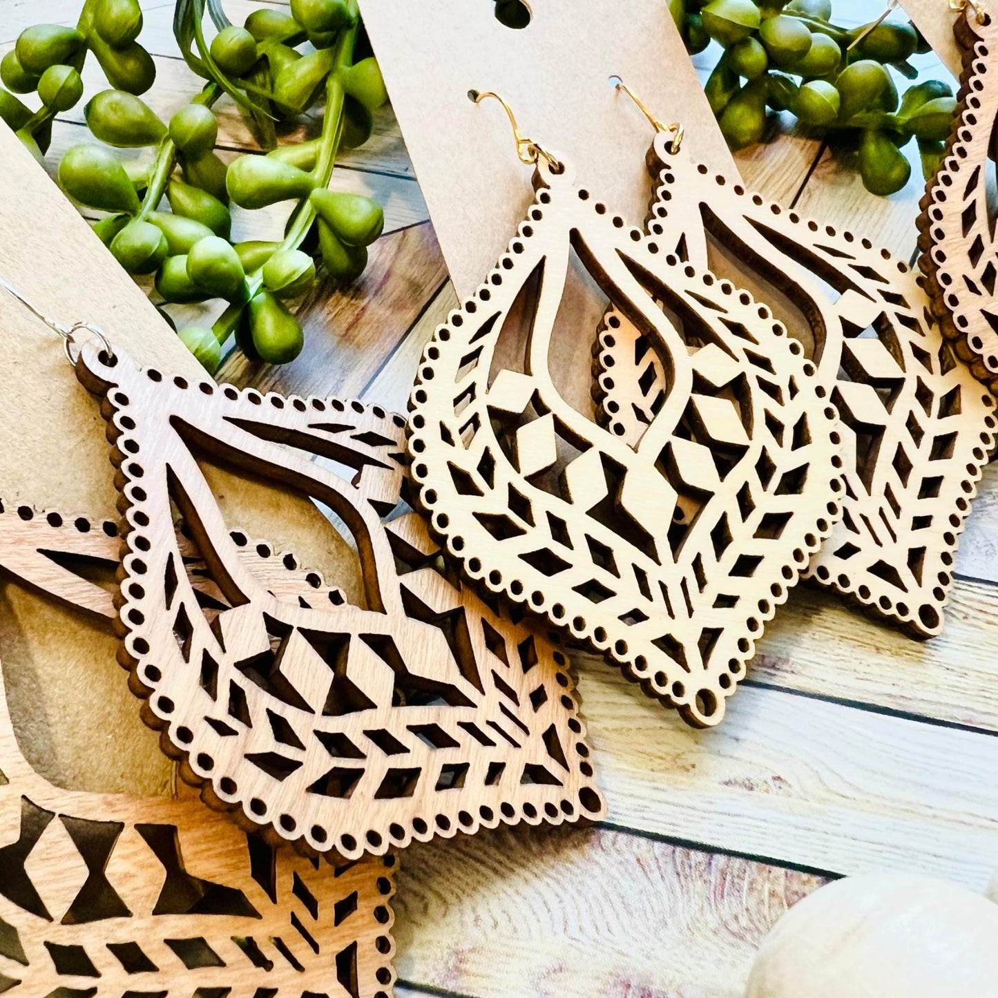 Lace Tear Drop Wood and Acrylic Earrings| Available in 53 Colors! | Stainless Steel | Gold Plated | Silver Plated