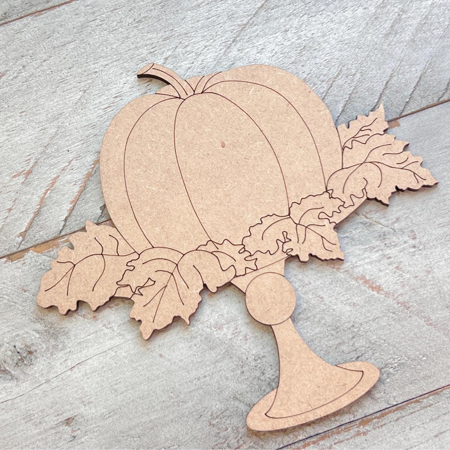 Fat Pumpkin with Leaves and Stem Fall Wood Craft- Paint by line