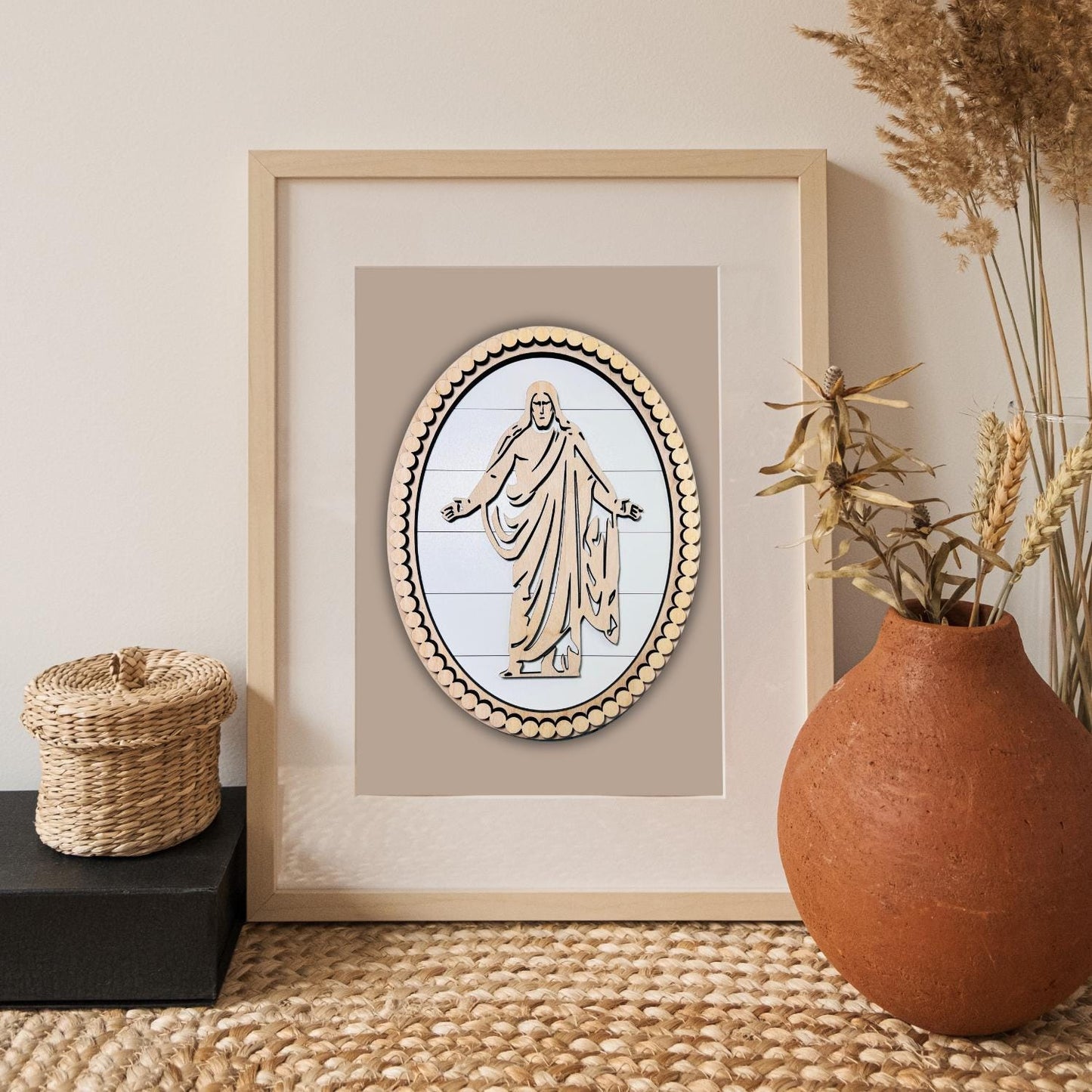 Oval Beaded Christus Sign | Easter Gift | Resurrection Decor | Spiritual Gifts | Gifts for Her | Gifts for Him | Church Wall Decor