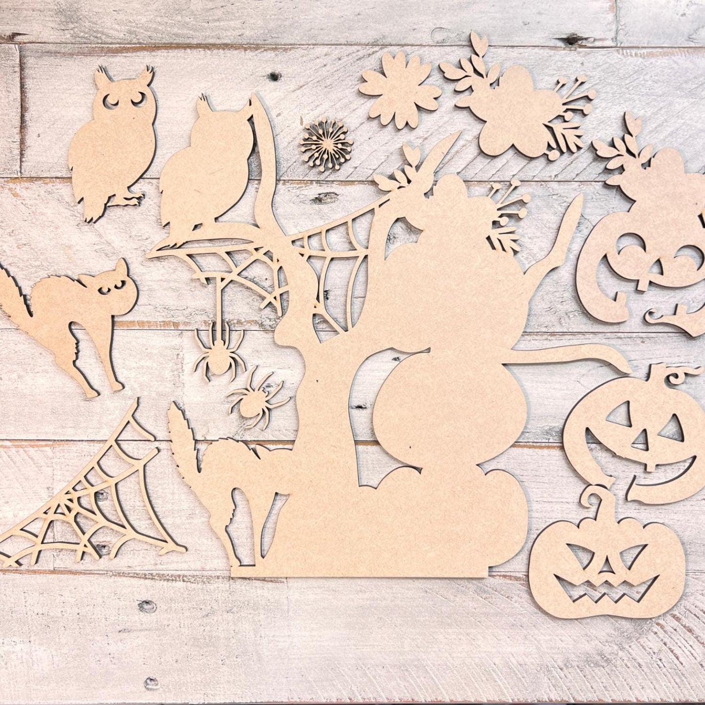 Spooky Tree with Stacked Pumpkins, 3D Unfinished MDF Halloween Craft, Halloween Decor, Halloween Paint Party Kit, Shelf Sitter