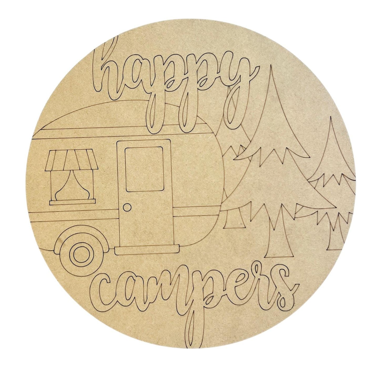 Small 4"-10" Happy Camper Wood Round Cutout | Camping Sign | Camping Crafts | Paint Party Signs